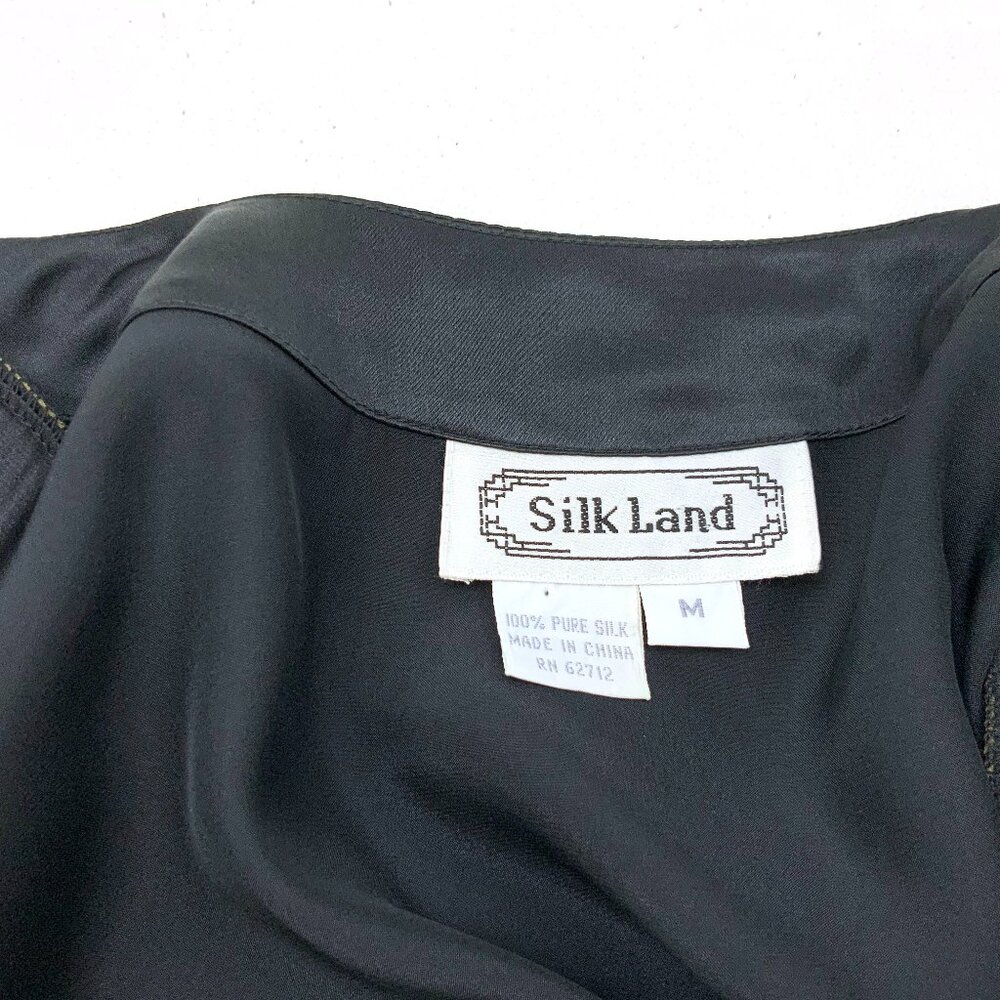 Black Satin Silk Open-Front Jacket Kimono-Style Robe Sz M - Picture 5 of 16